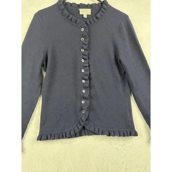 Pure Collection Ruffle Pure Cashmere Cardigan - Navy - Size 6 - Picture 8 of 8